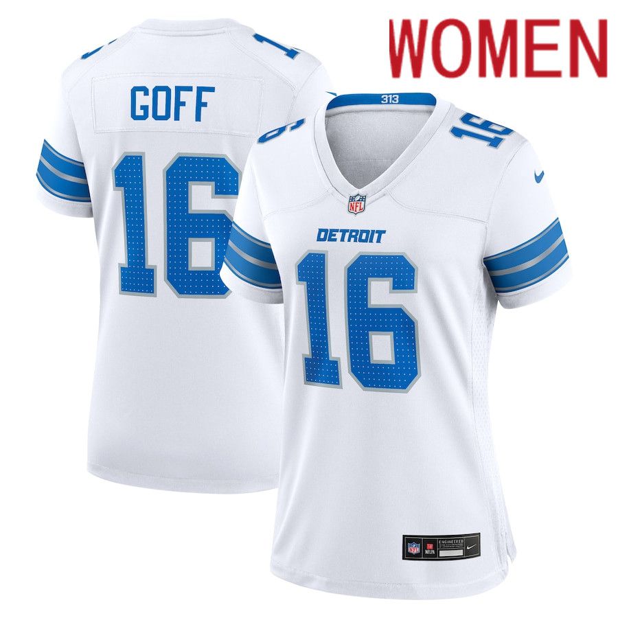 Women Detroit Lions 16 Jared Goff Nike White Game NFL Jersey